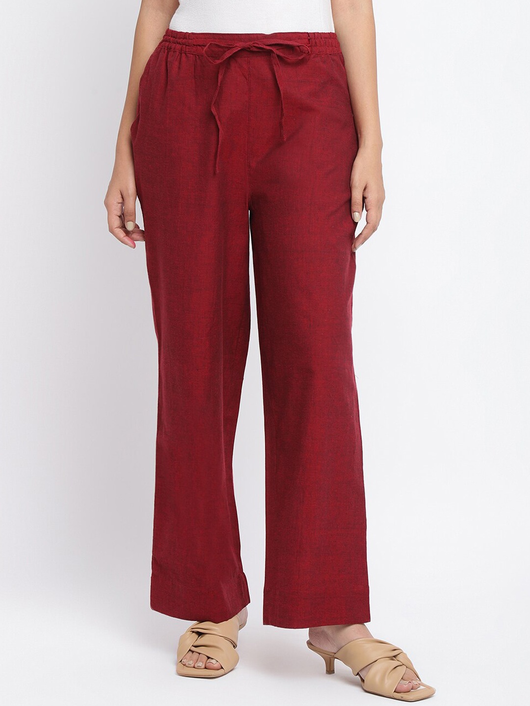 

Fabindia Women Maroon Easy Wash Cotton Parallel Trouser