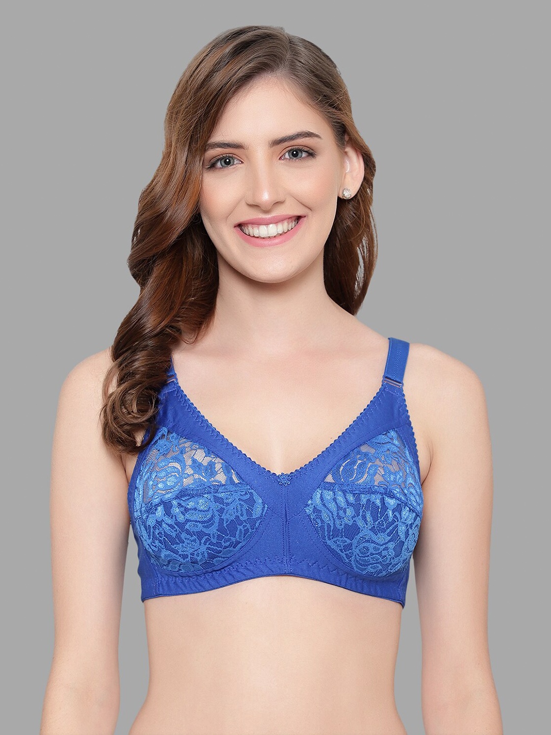 

KYODO Blue Non Padded Floral Lace Bra