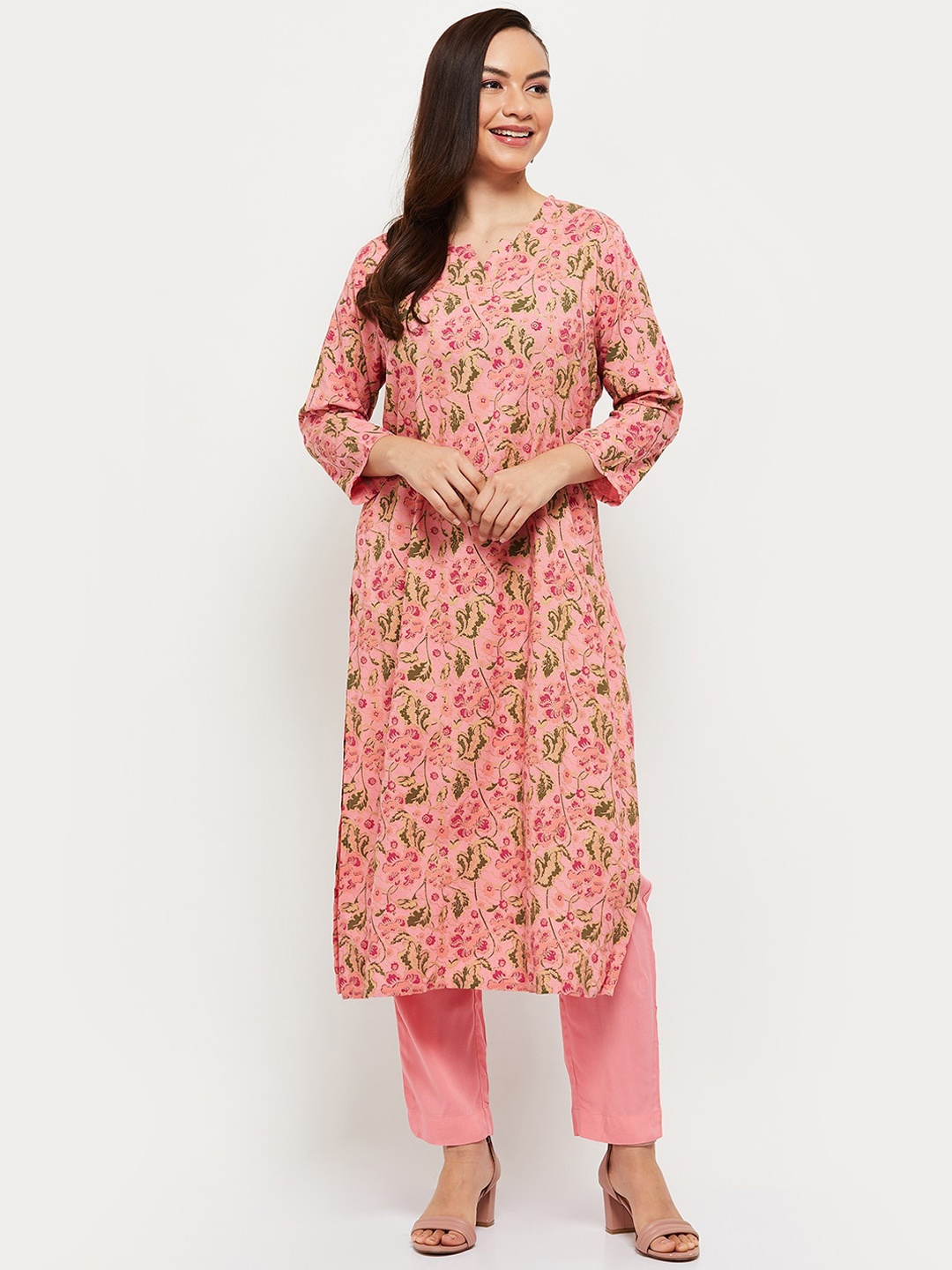 

max Women Pink Floral Printed Kurta with Trousers