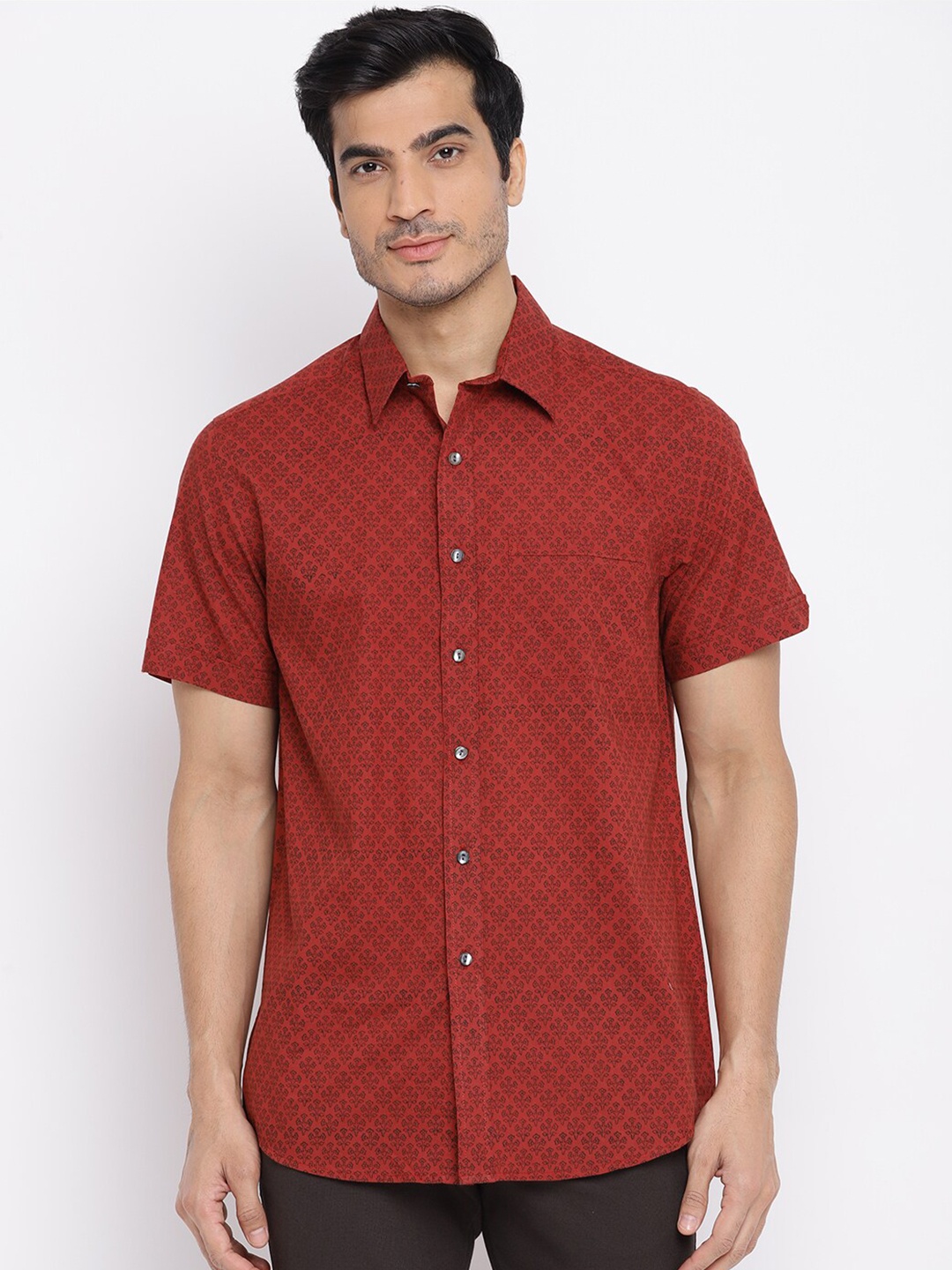 

Fabindia Men Rust Printed Cotton Casual Shirt