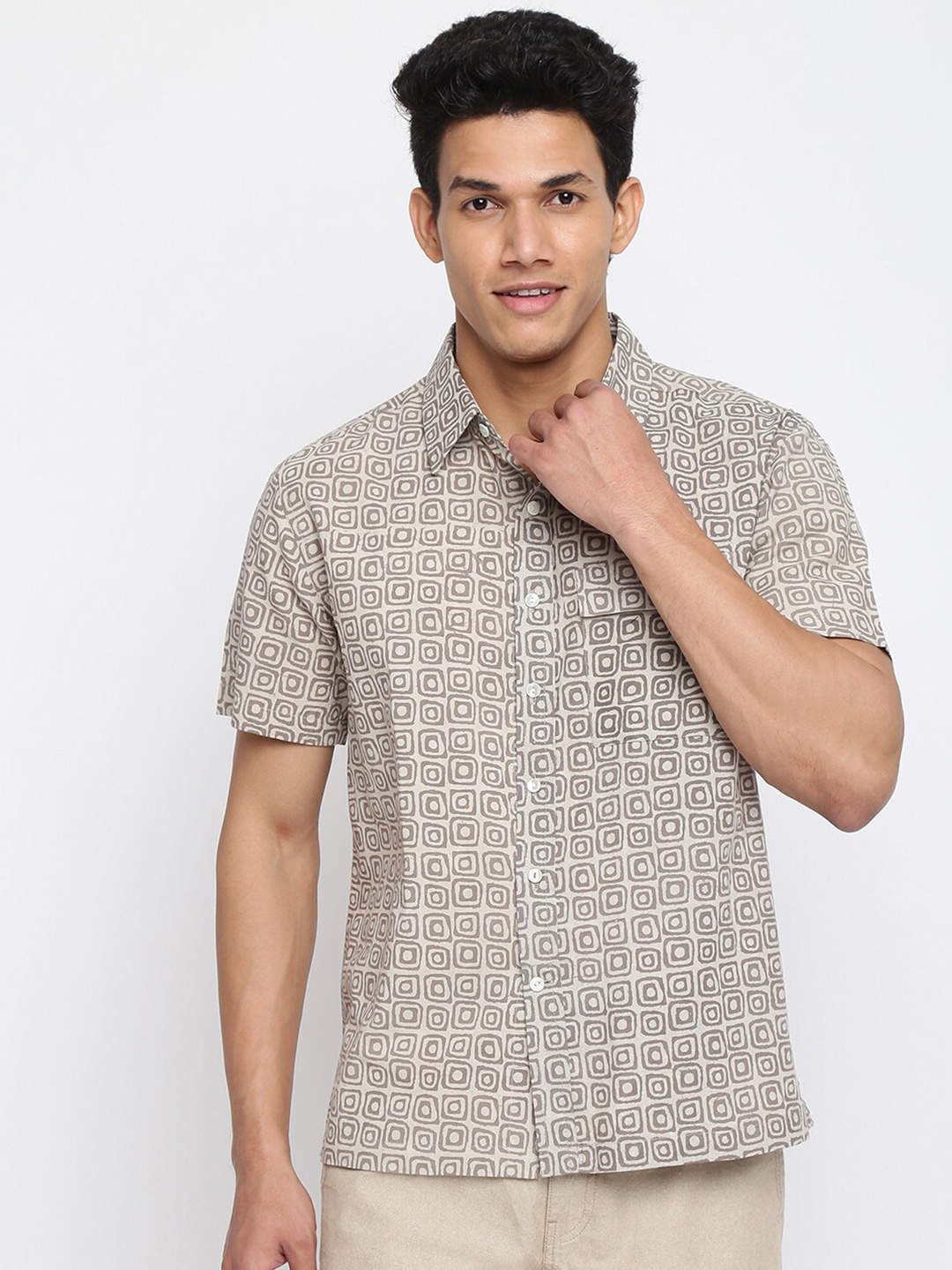 

Fabindia Men Grey Printed Cotton Casual Shirt