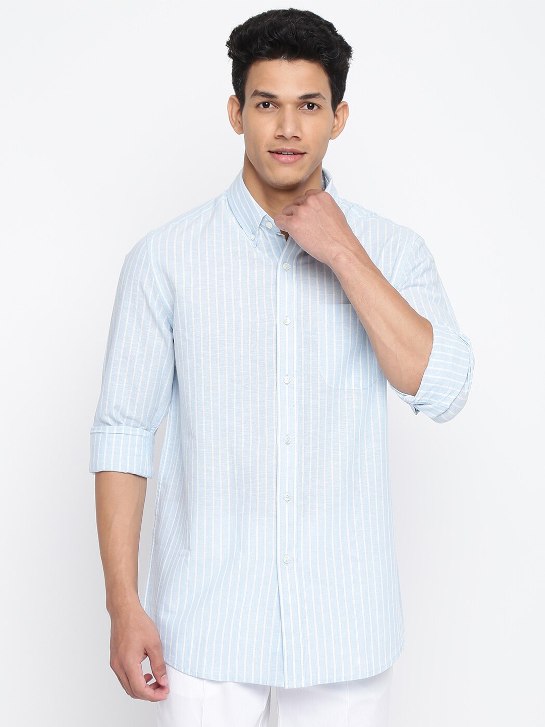 

Fabindia Men Blue Striped Cotton Casual Shirt