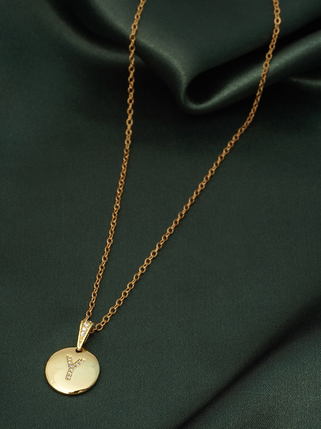 

Ferosh Gold-Toned & White Crystal-Studded Y Coin Pendant With Chain