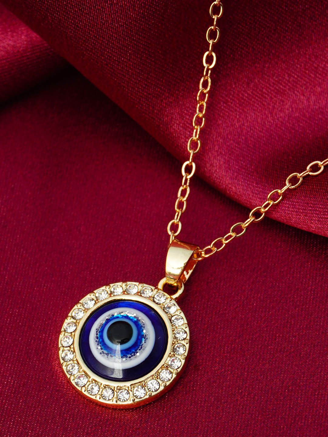 

Ferosh Gold-Toned & Blue Stone-Studded Evil Eye Pendant With Chain