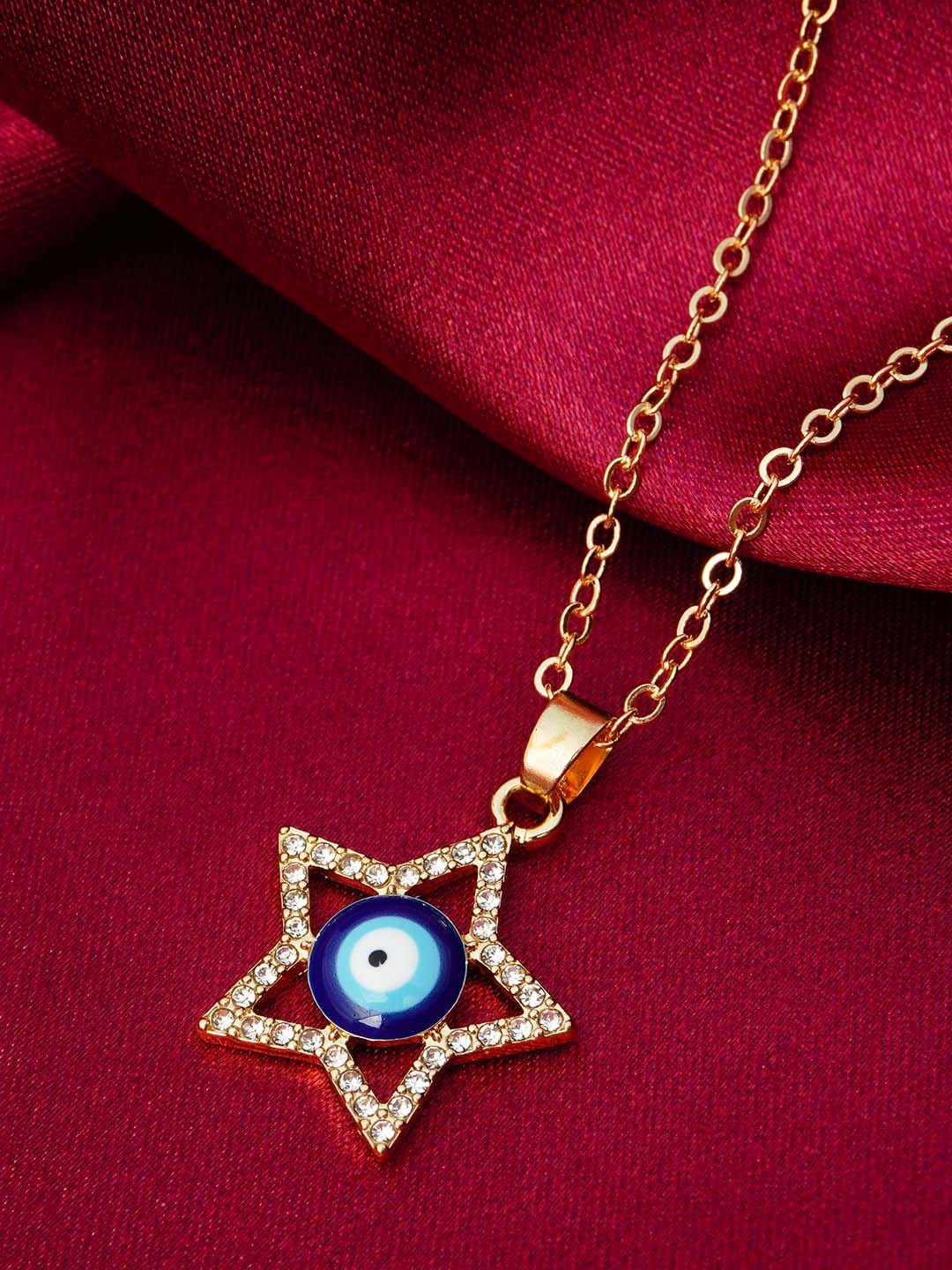 

Ferosh Women Blue Star Shaped Evil Eye Pendant With Chain