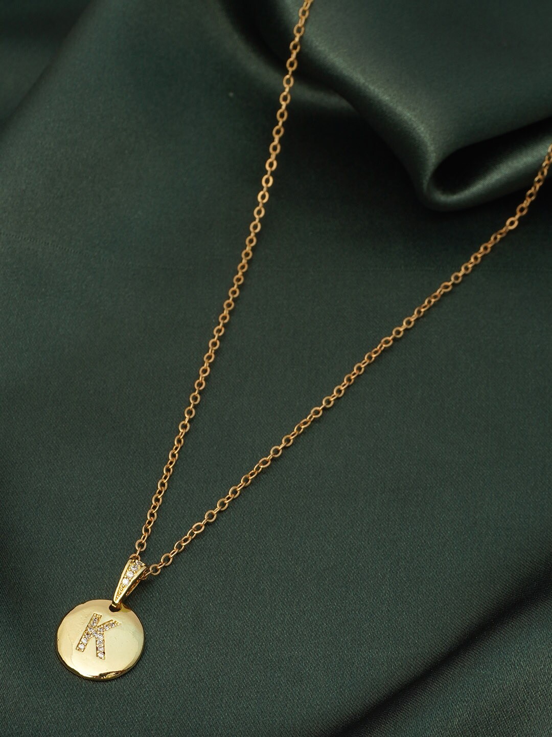 

Ferosh Women Gold-Toned Crystal Studded Alphabet K Pendant & Chain