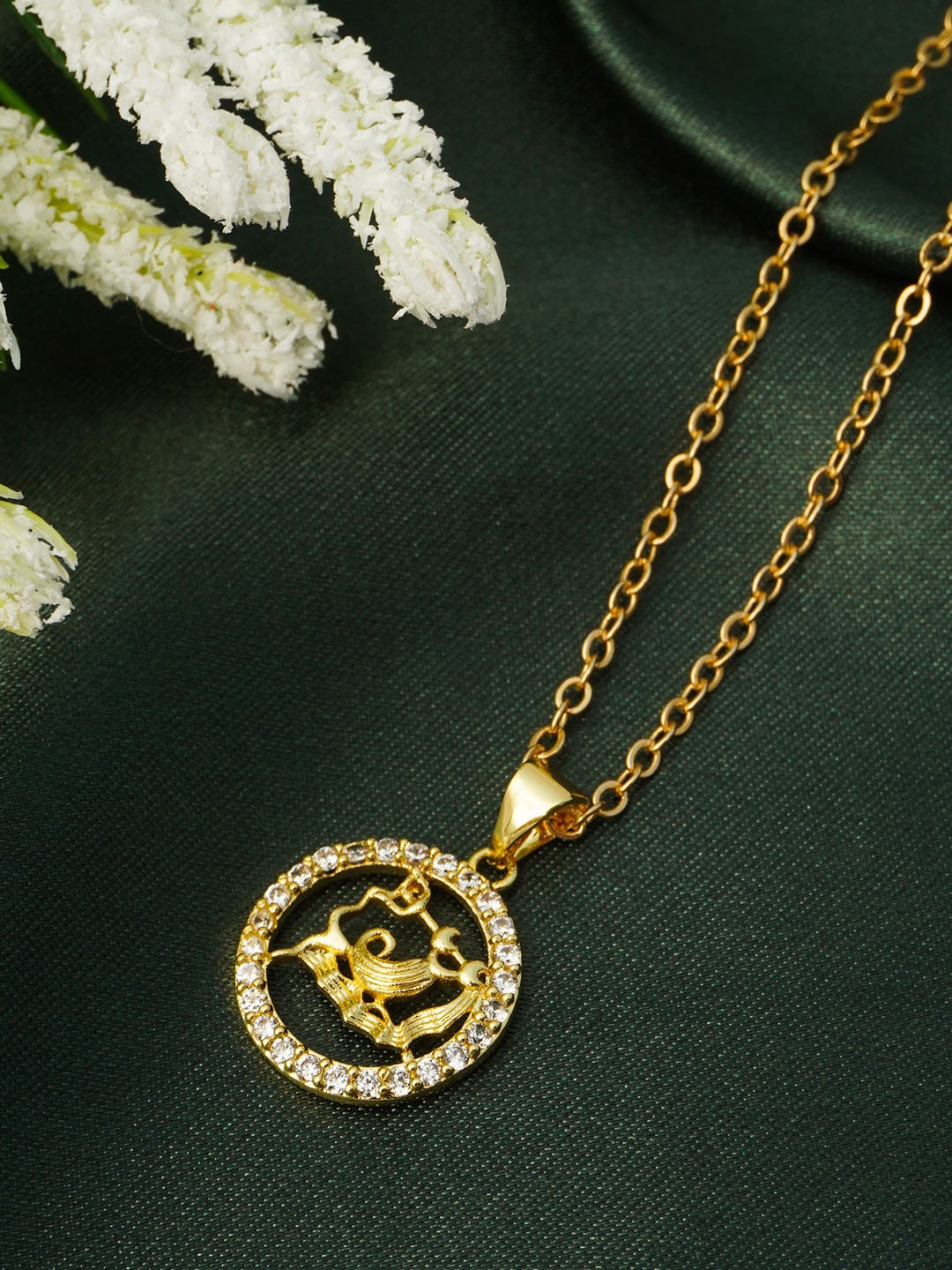 

Ferosh Gold-Toned Crystal Studded Aquarius Zodiac Pendant & Chain