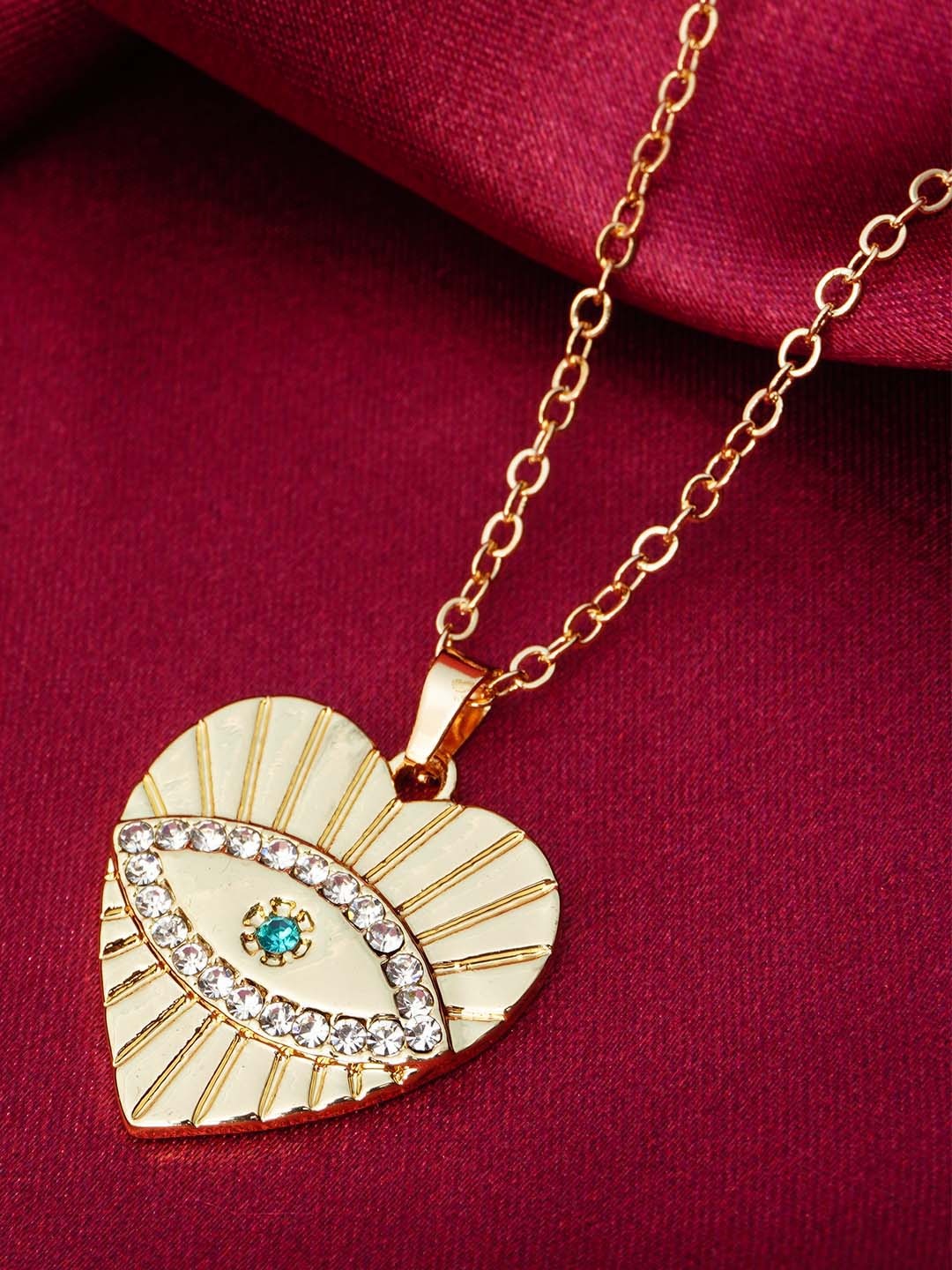 

Ferosh Gold-Toned Heart Evil Eye Pendant With Chain