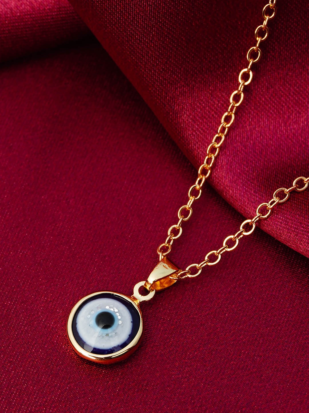 

Ferosh Women Gold-Toned White & Black Round Evil Eye Pendant With Chain