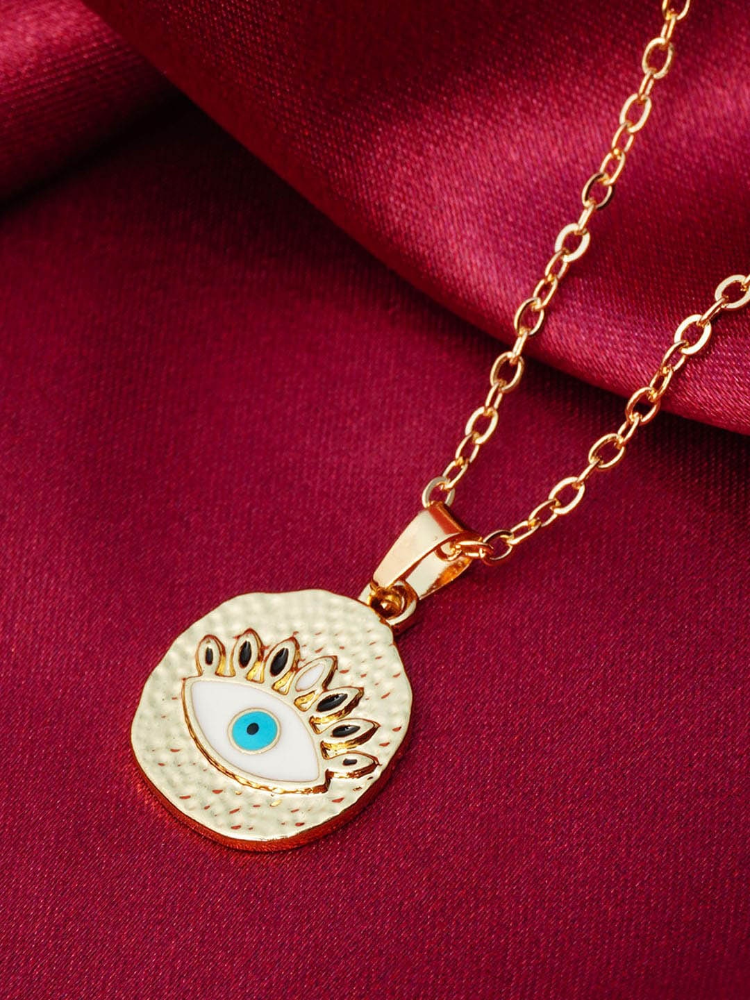 

Ferosh Alloy Textured Evil Eye Pendant with Chain, Gold