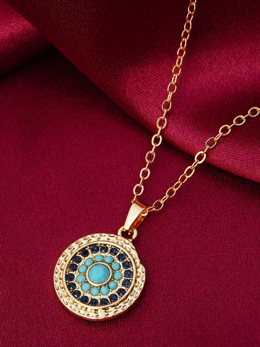 

Ferosh Gold-Toned & Blue Stone-Studded Designed Pendant