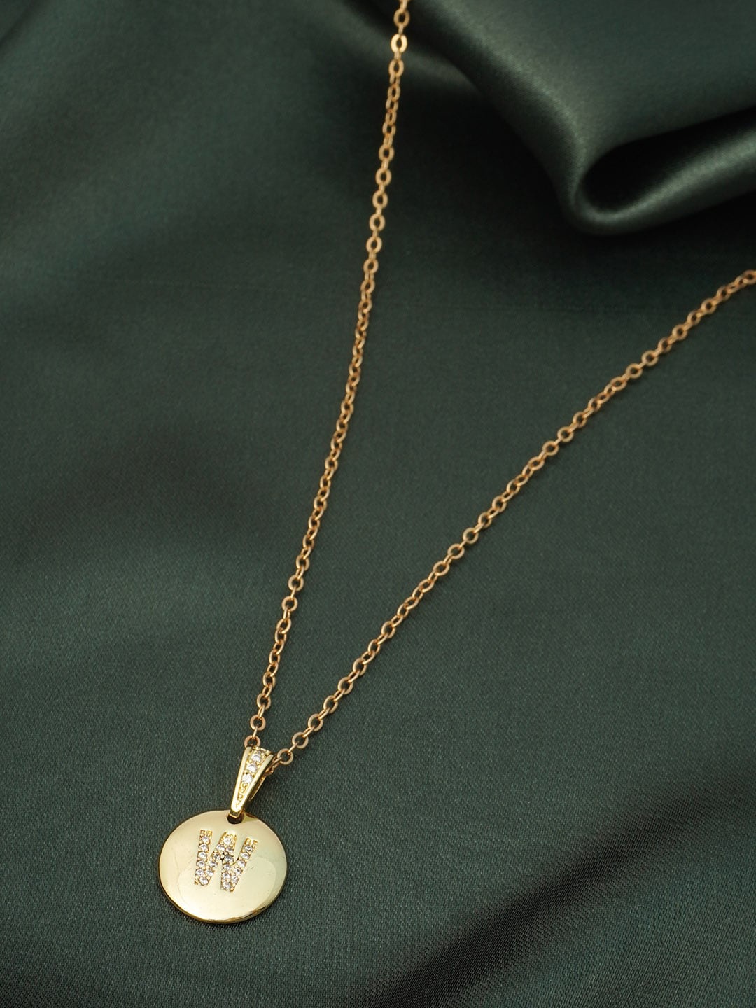 

Feros Gold-Toned & White Stone-Studded Designed Pendant With Chain