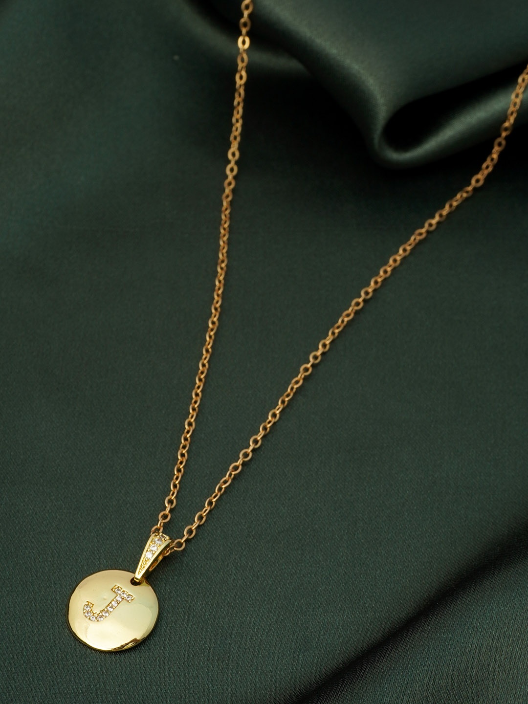 

Ferosh Gold-Toned White Crystal-Studded Designed Pendant With Chain