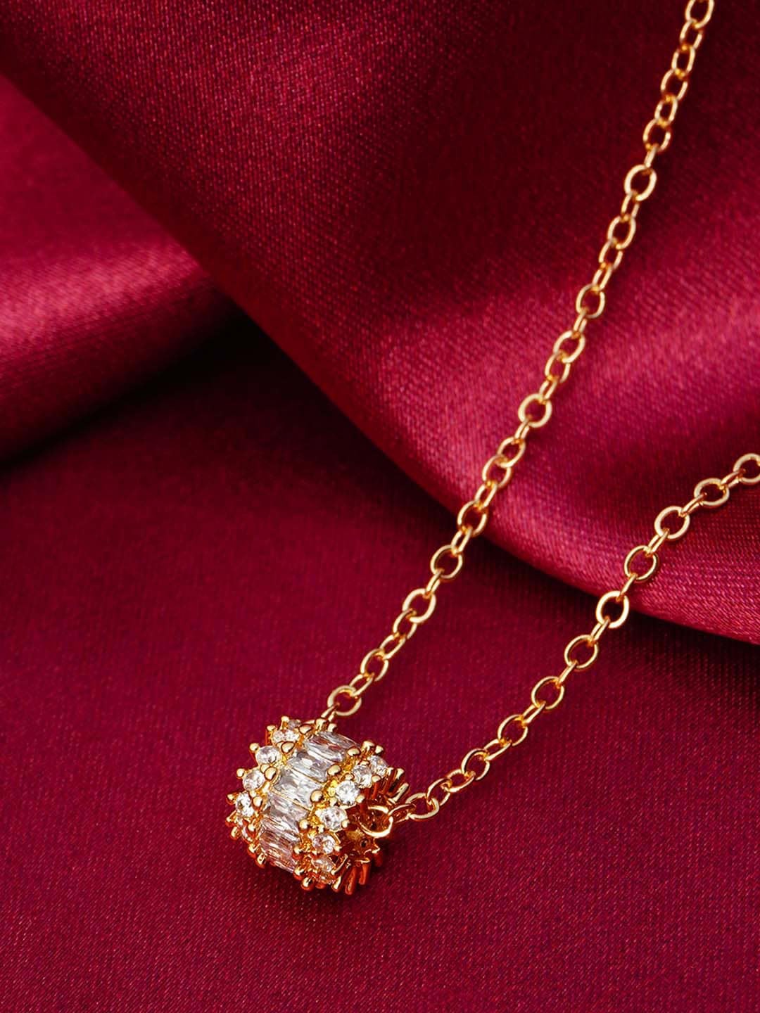 

Ferosh White & Gold Plated Crystal-Studded Pendant With Chain