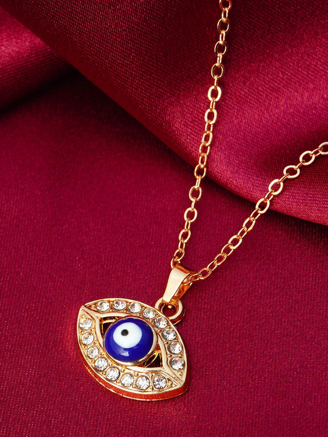 

Ferosh Gold-Toned & White Stone-Studded Pendant With Chain