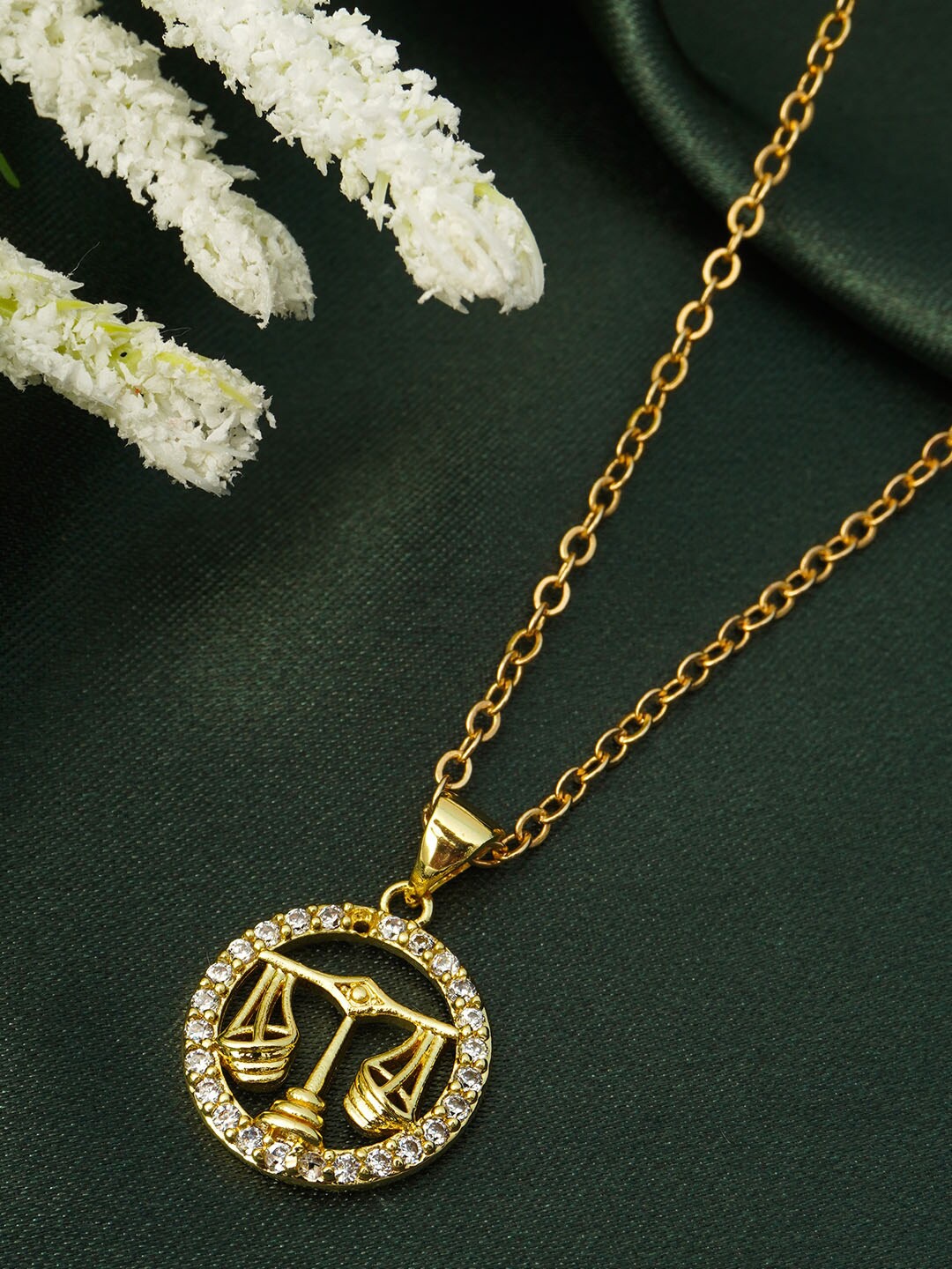 

Ferosh Gold-Toned & White Stone-Studded Pendant With Chain