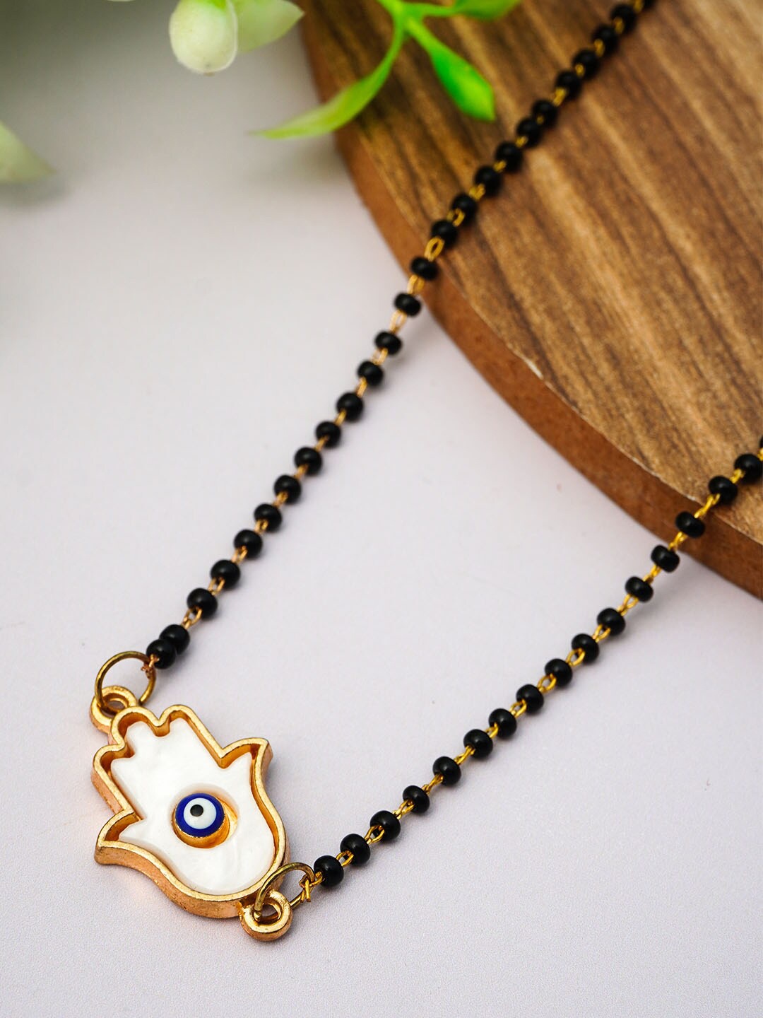 

Ferosh White & Black Hamsa Hand Mangalsutra