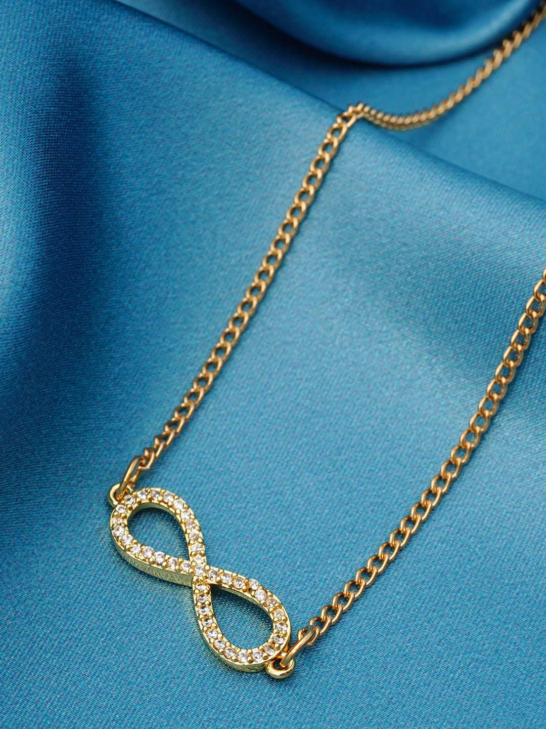 

Ferosh Women Gold-Toned White Stone-Studded Pendant With Chain