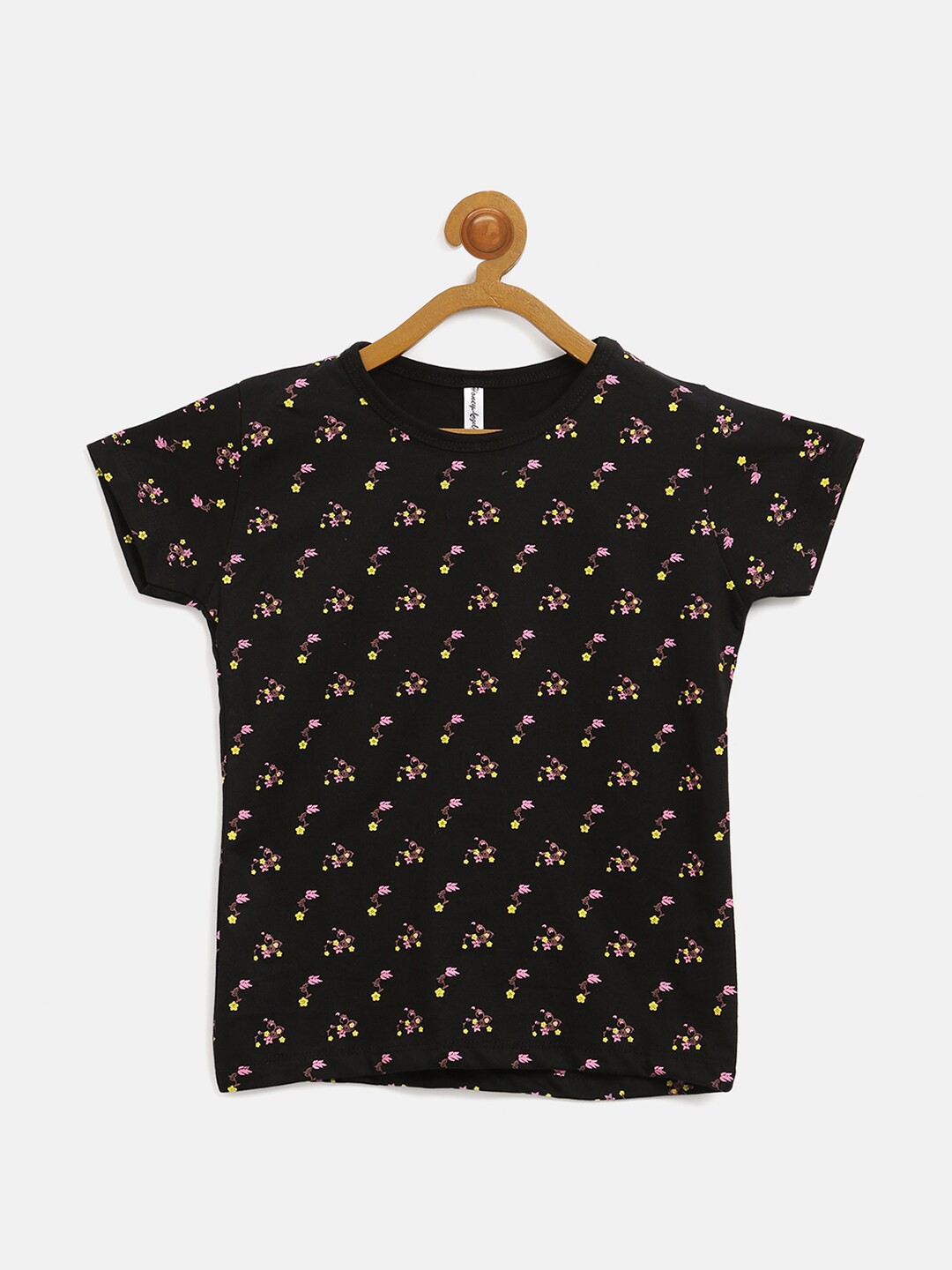 

V2 Value & Variety Black & Pink Floral Printed Pure Cotton Top