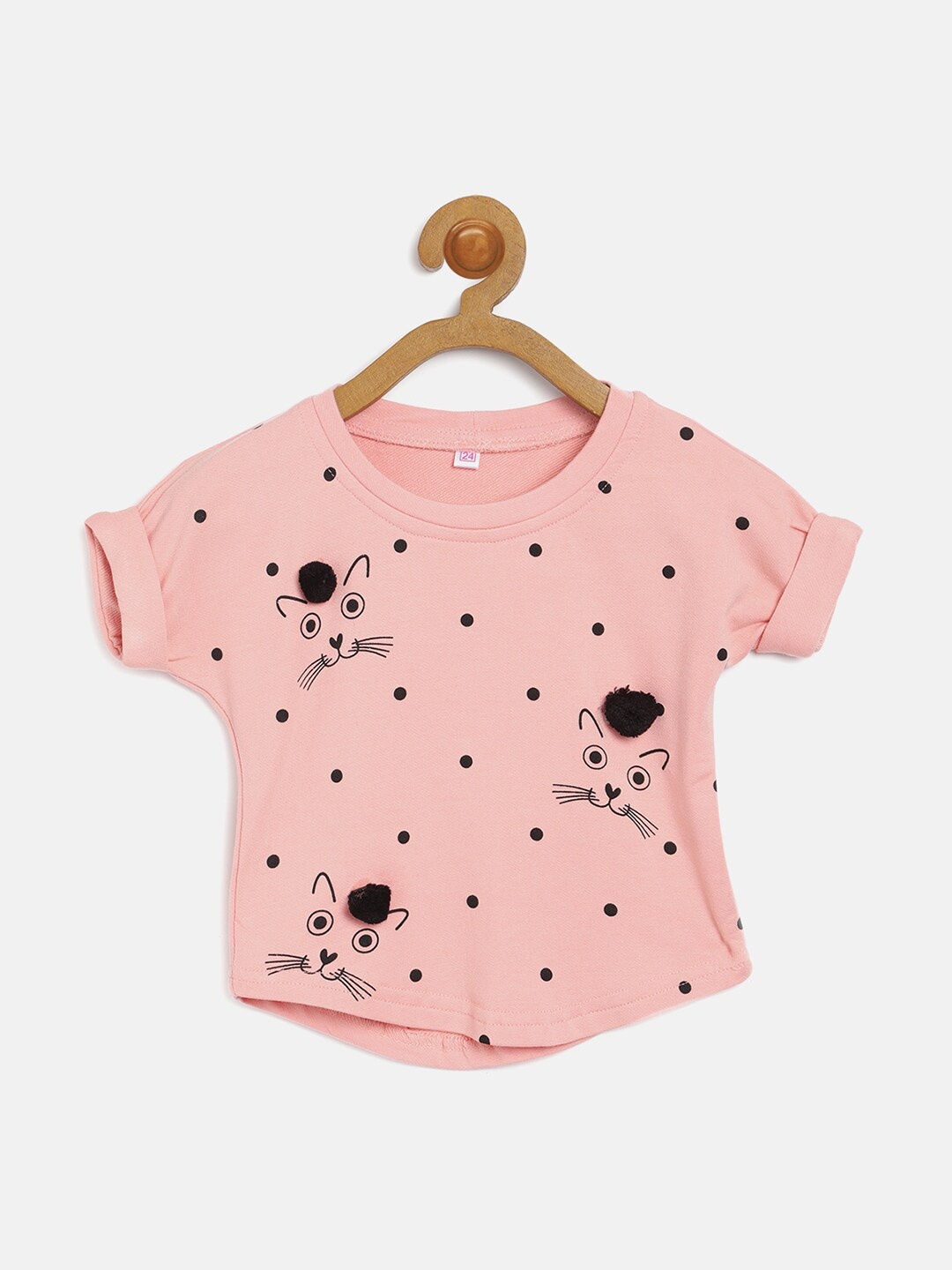 

V2 Value & Variety Girls Peach-Coloured & Black Print Top