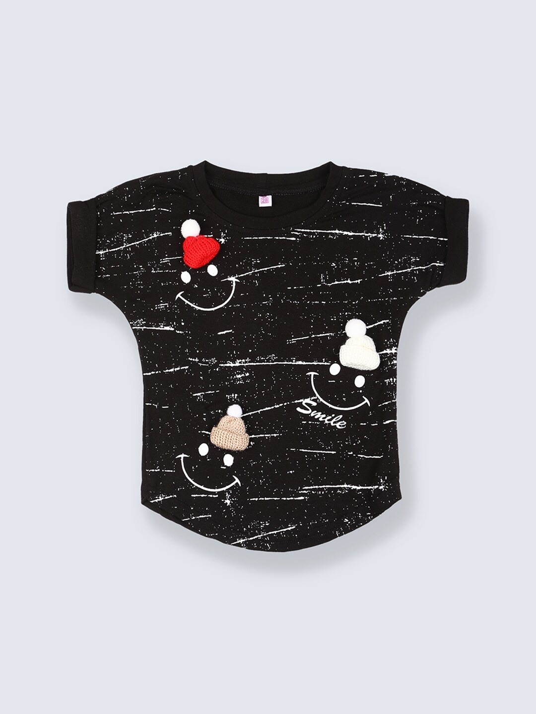 

V2 Value & Variety Girls Black Print Cotton Blend Top