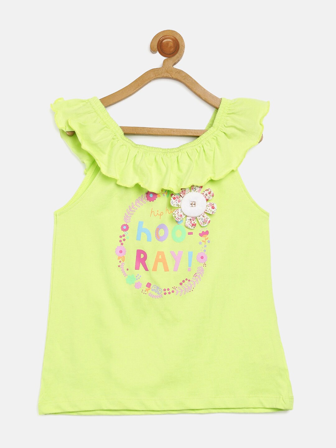 

V2 Value & Variety Girls Green & Pink Floral Printed Pure Cotton Top