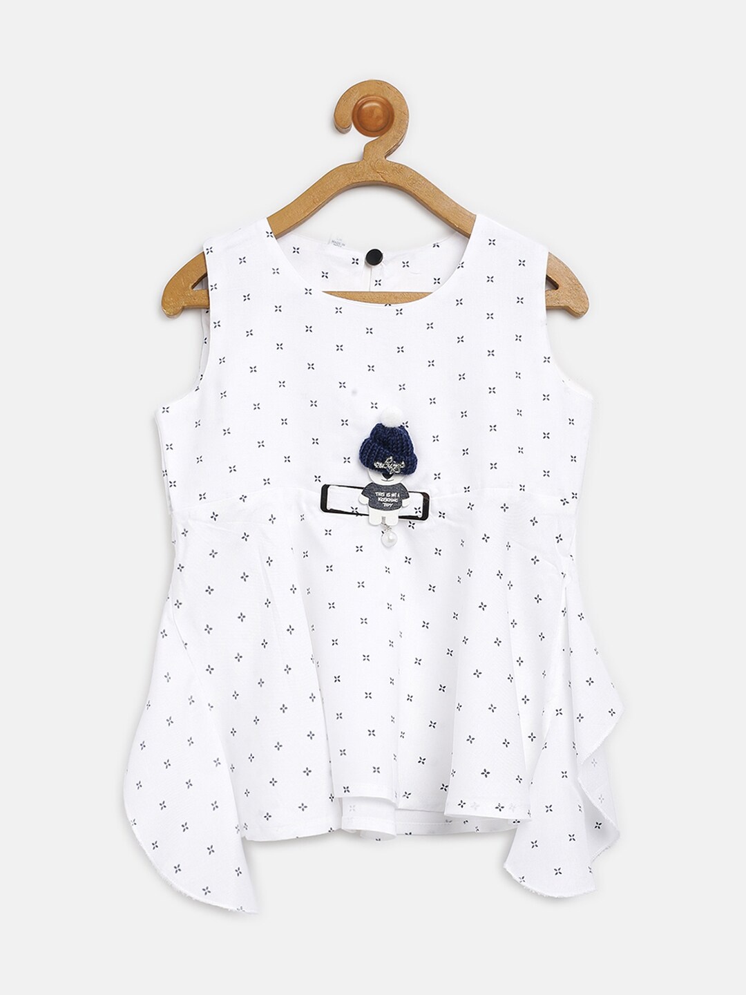 

V2 Value & Variety Girls White & Black Printed Top