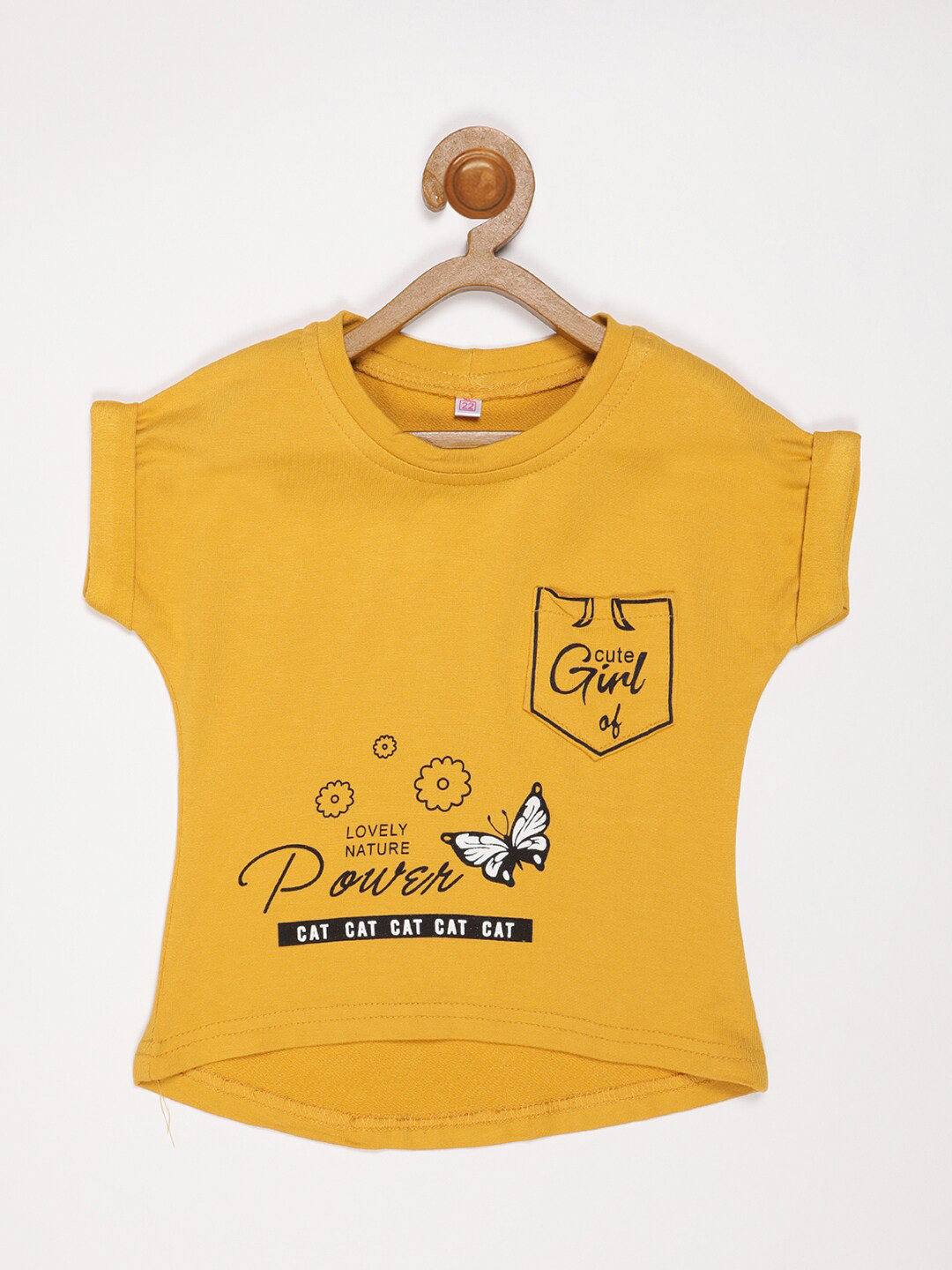 

V2 Value & Variety Girls Mustard Yellow & Black Print Extended Sleeves Top