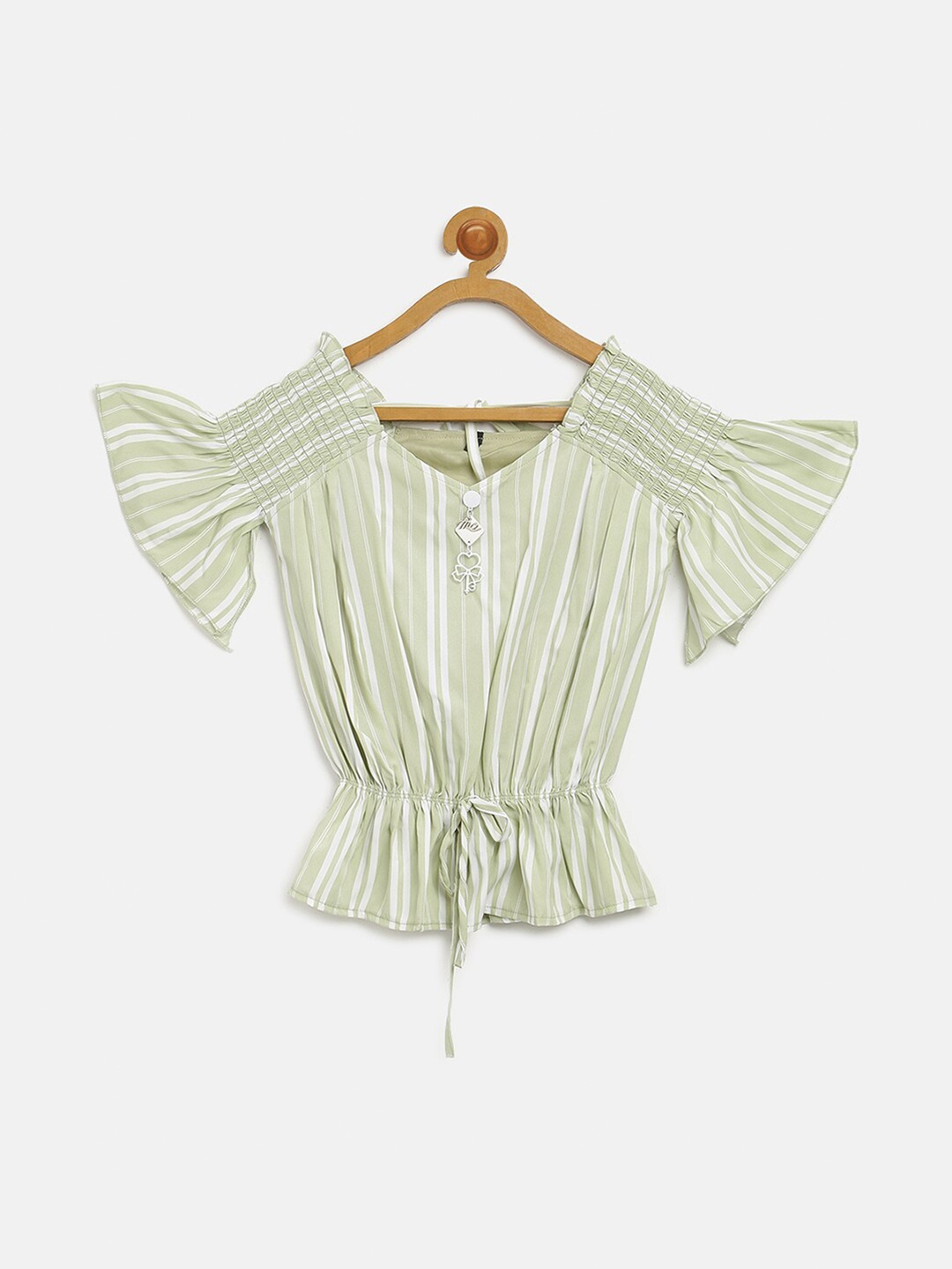 

V2 Value & Variety Green Striped Crepe Cinched Waist Top