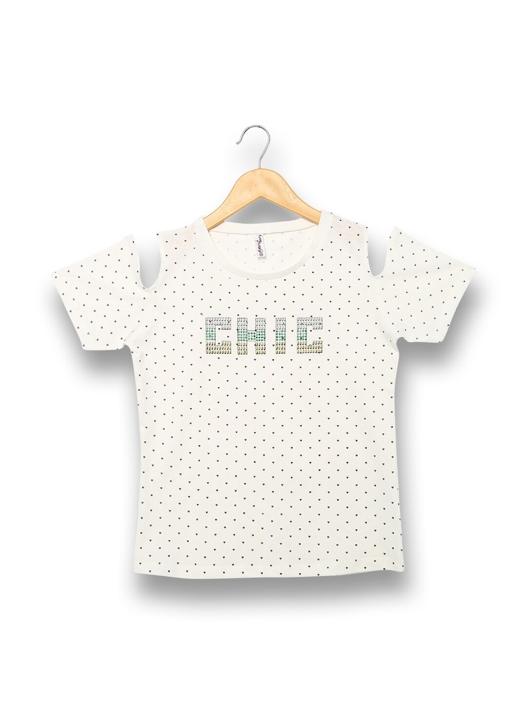 

V2 Value & Variety Girls White & Grey Printed Cold Shoulder Sheeve Top