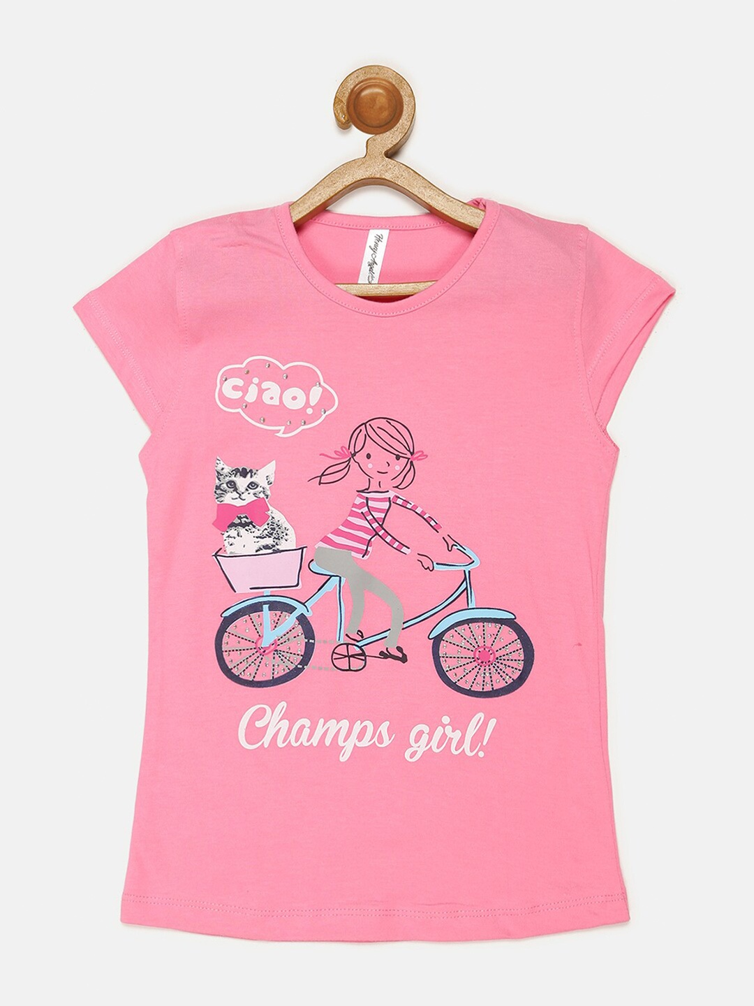 

V2 Value & Variety Girls Pink Printed Pure Cotton Top