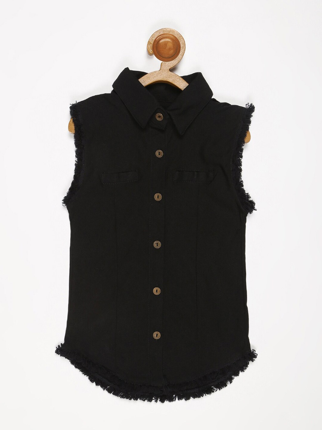 

V2 Value & Variety Girls Black Solid Cotton Blend Sleeveless Shirt Style Top