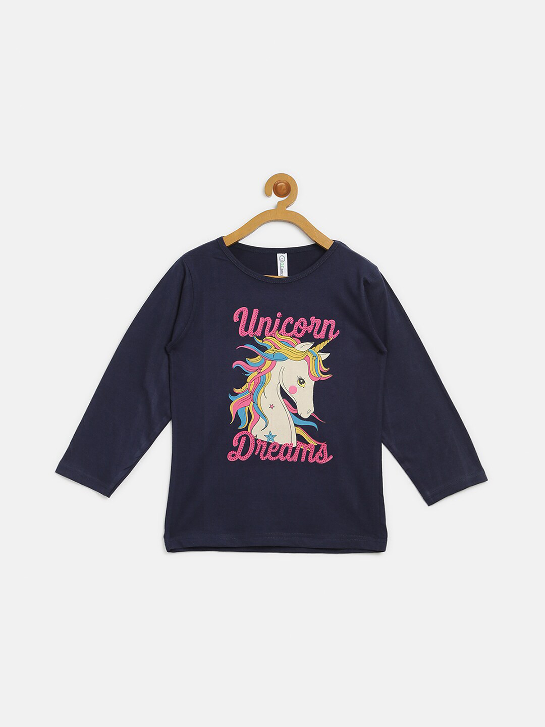 

V2 Value & Variety Girls Navy Blue Printed Pure Cotton T-shirt
