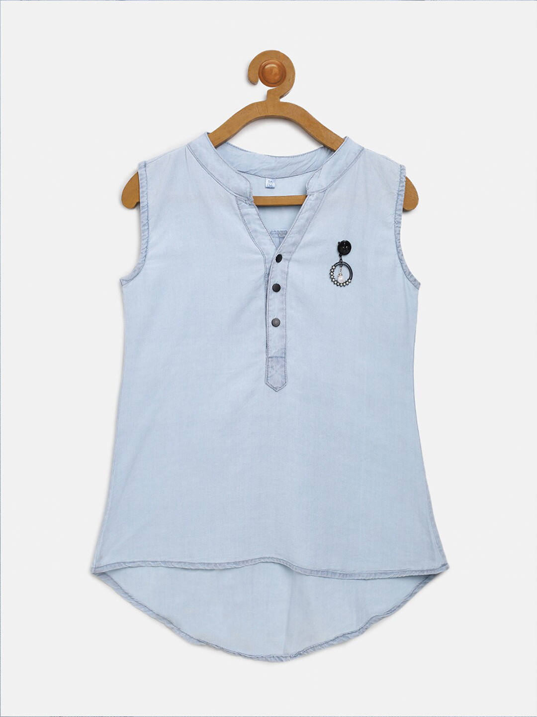 

V2 Value & Variety Girls Blue & Black Mandarin Collar High-Low Top