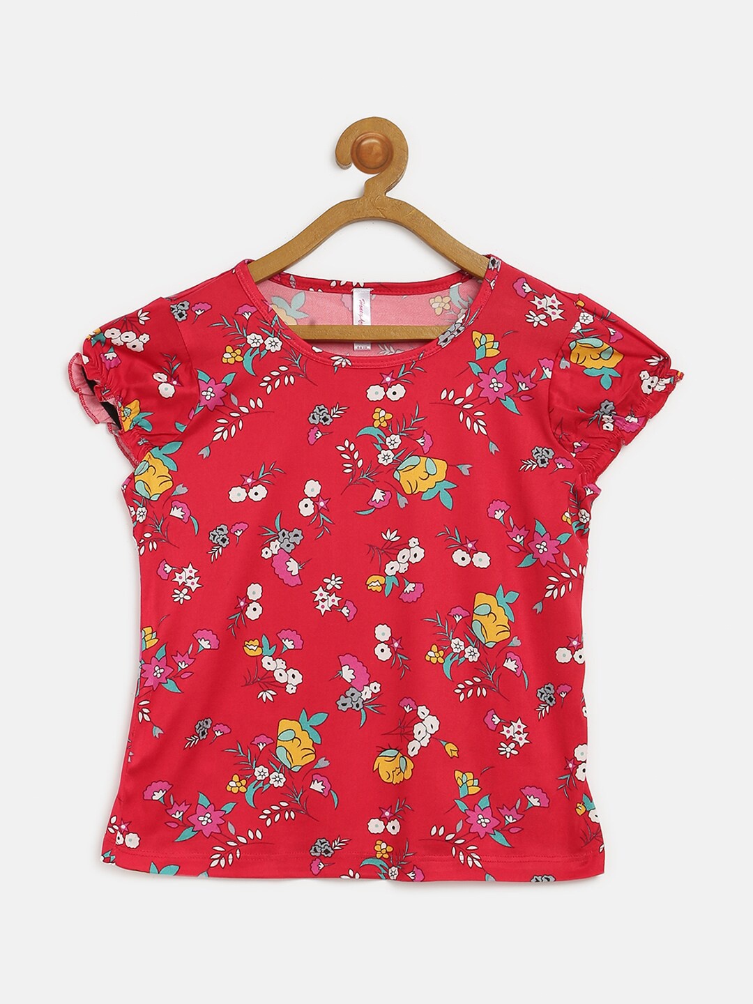 

V2 Value & Variety Girls Red & Yellow Floral Printed Round Neck Top