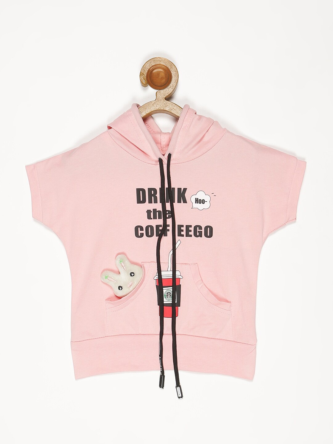 

V2 Value & Variety Girls Pink & Black Print Extended Sleeves Hooded Top