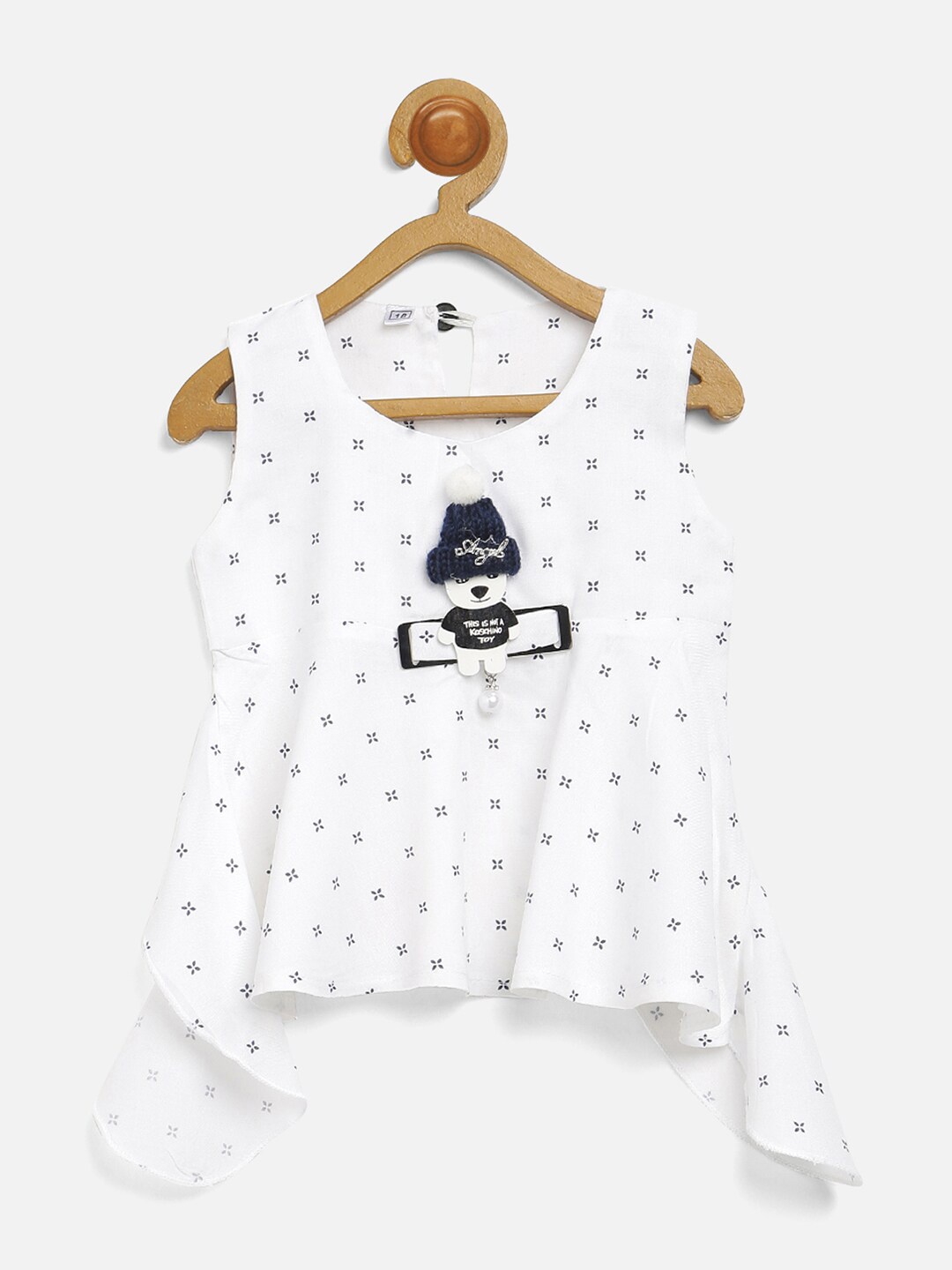 

V2 Value & Variety Girls White & Blue Embellished Print Top