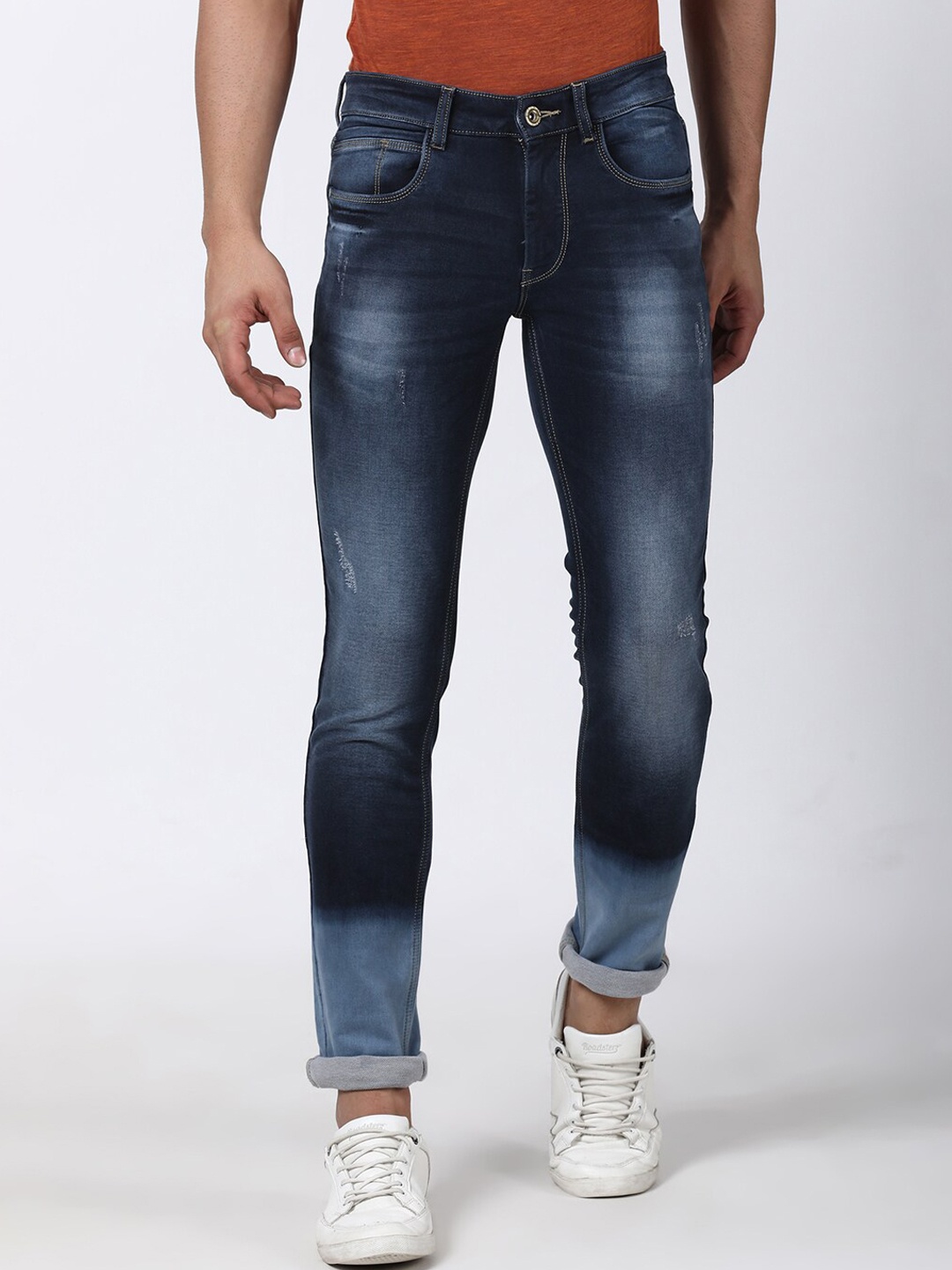 

Llak Jeans Men Blue Skinny Fit Low Distress Heavy Fade Jeans