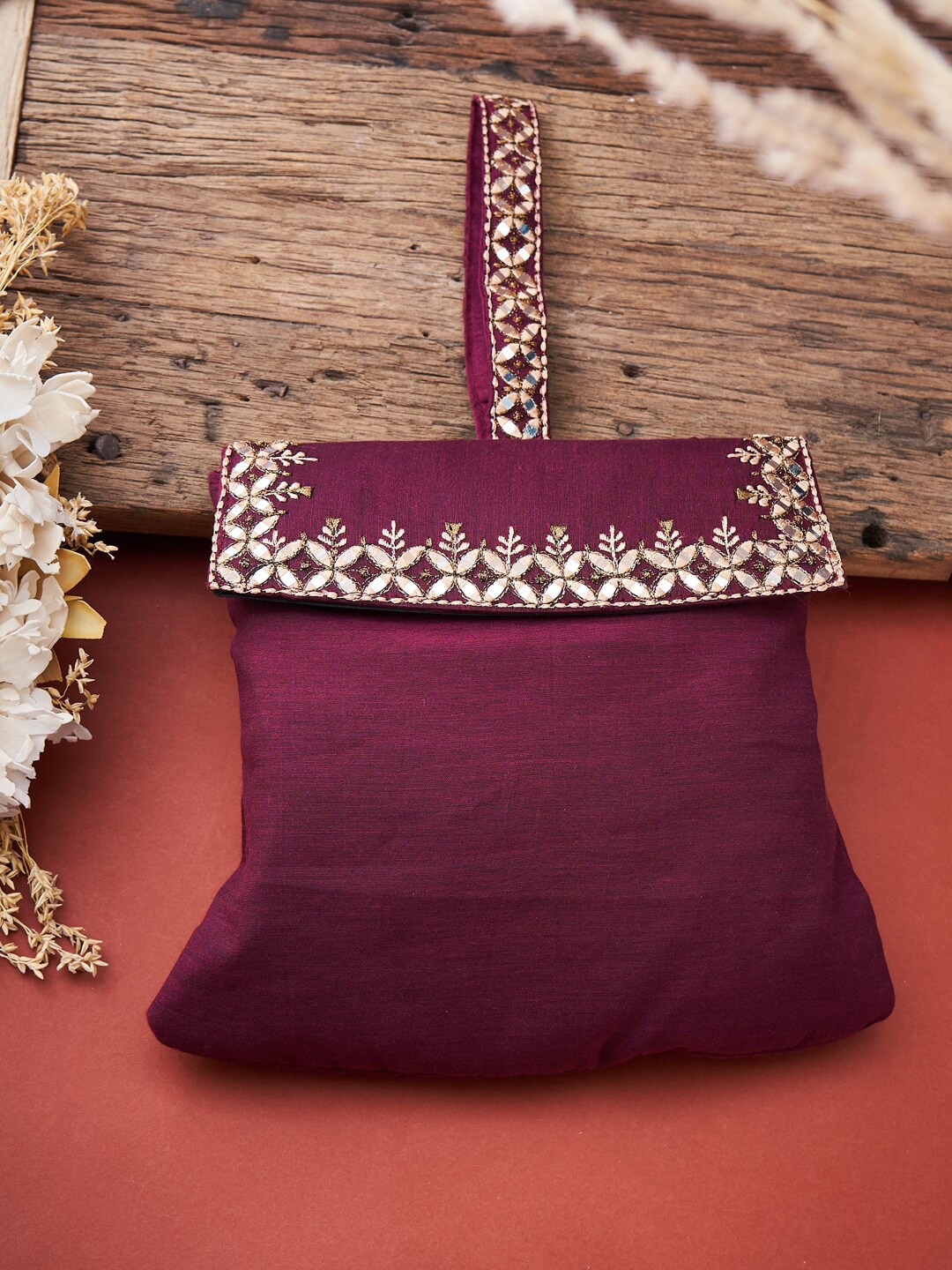 

Fabindia Purple & Beige Embroidered Purse Clutch