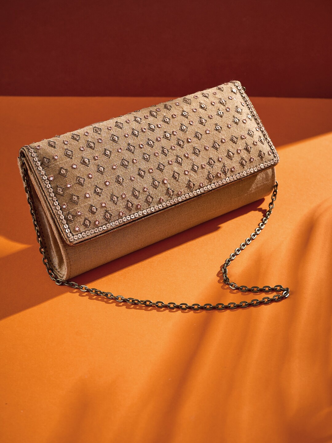 

Fabindia Beige & Gold-Toned Embroidered Purse Clutch
