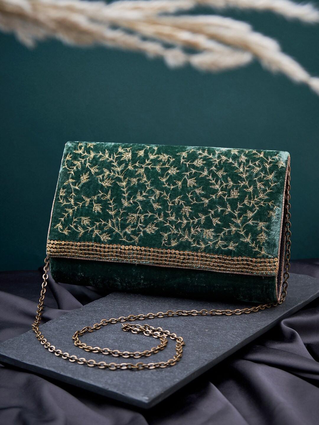 

Fabindia Green Embroidered Purse Clutch