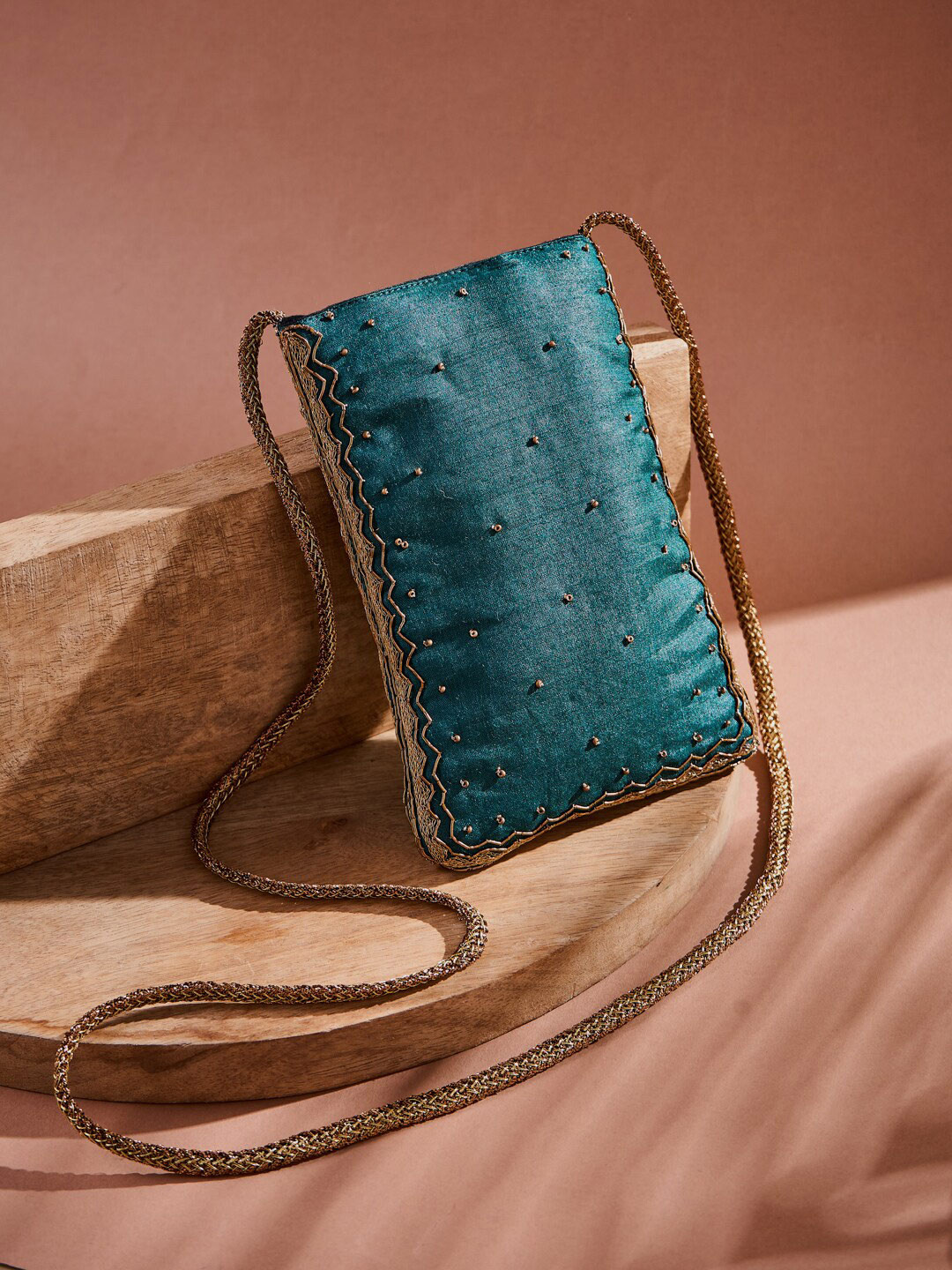 

Fabindia Blue & Gold-Toned Embroidered Purse Clutch