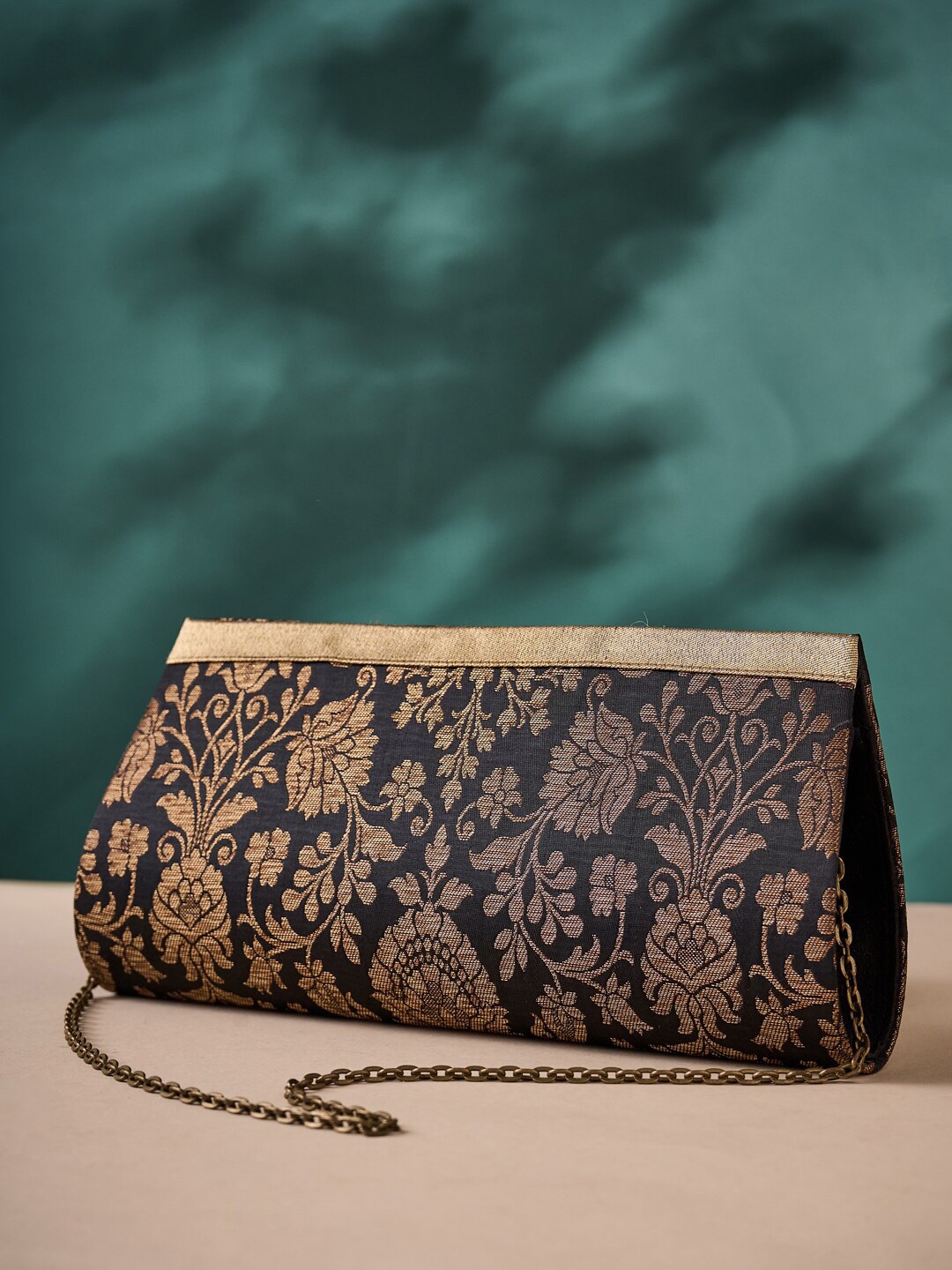 

Fabindia Women Black & Brown Embroidered Embroidered Purse Clutch