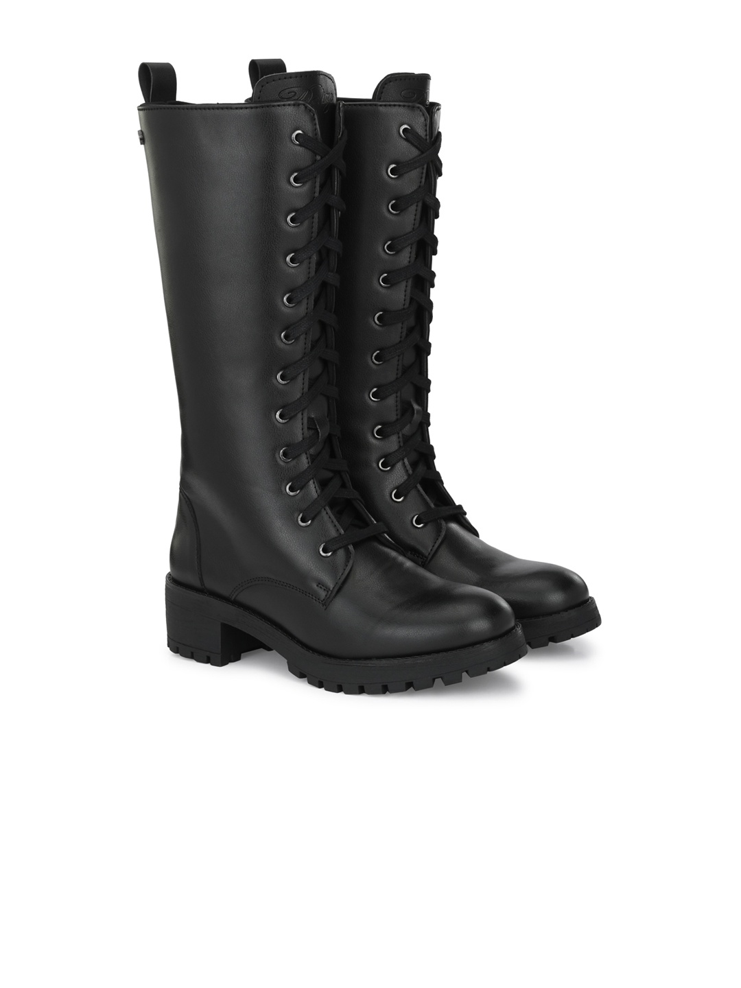 

Delize Women Black Leather Party High-Top Block Heeled Boots
