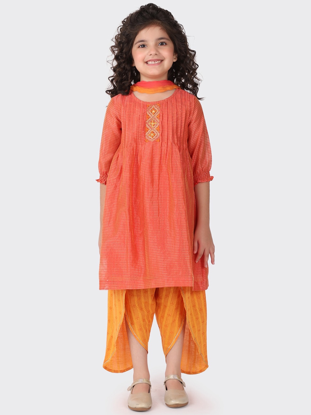 

Fabindia Girls Orange Thread Work Kurta with Patiala