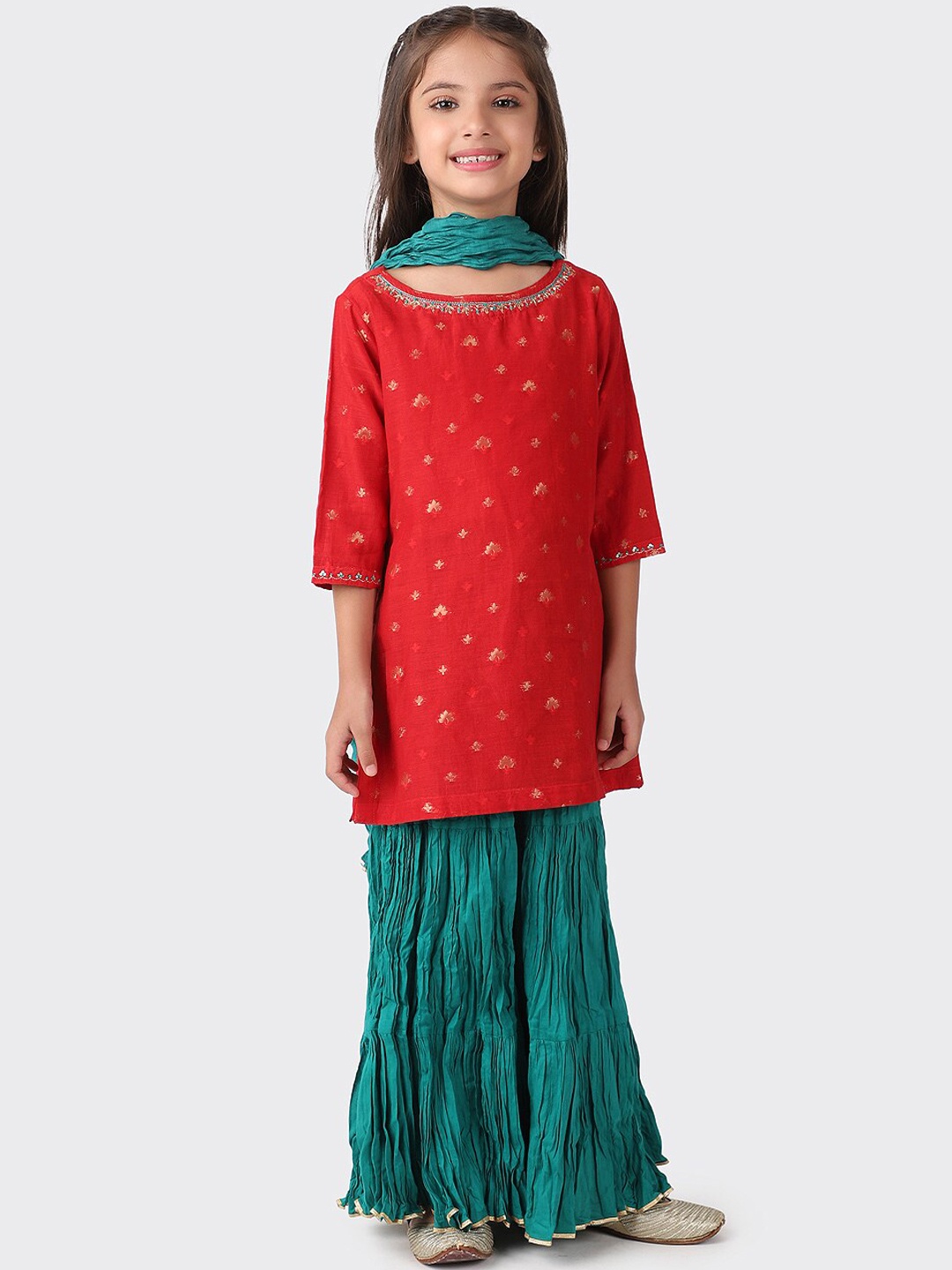

Fabindia Girls Red Ethnic Motifs Kurta with Sharara & With Dupatta