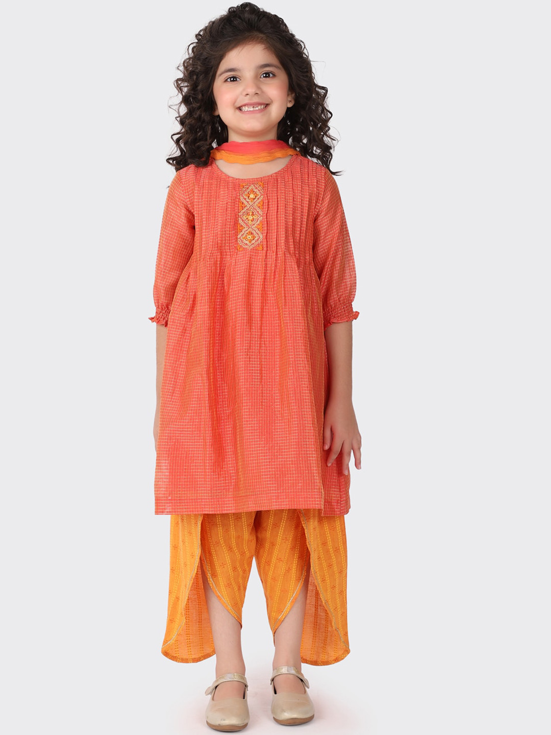 

Fabindia Girls Orange Kurta with Dhoti Pants & With Dupatta