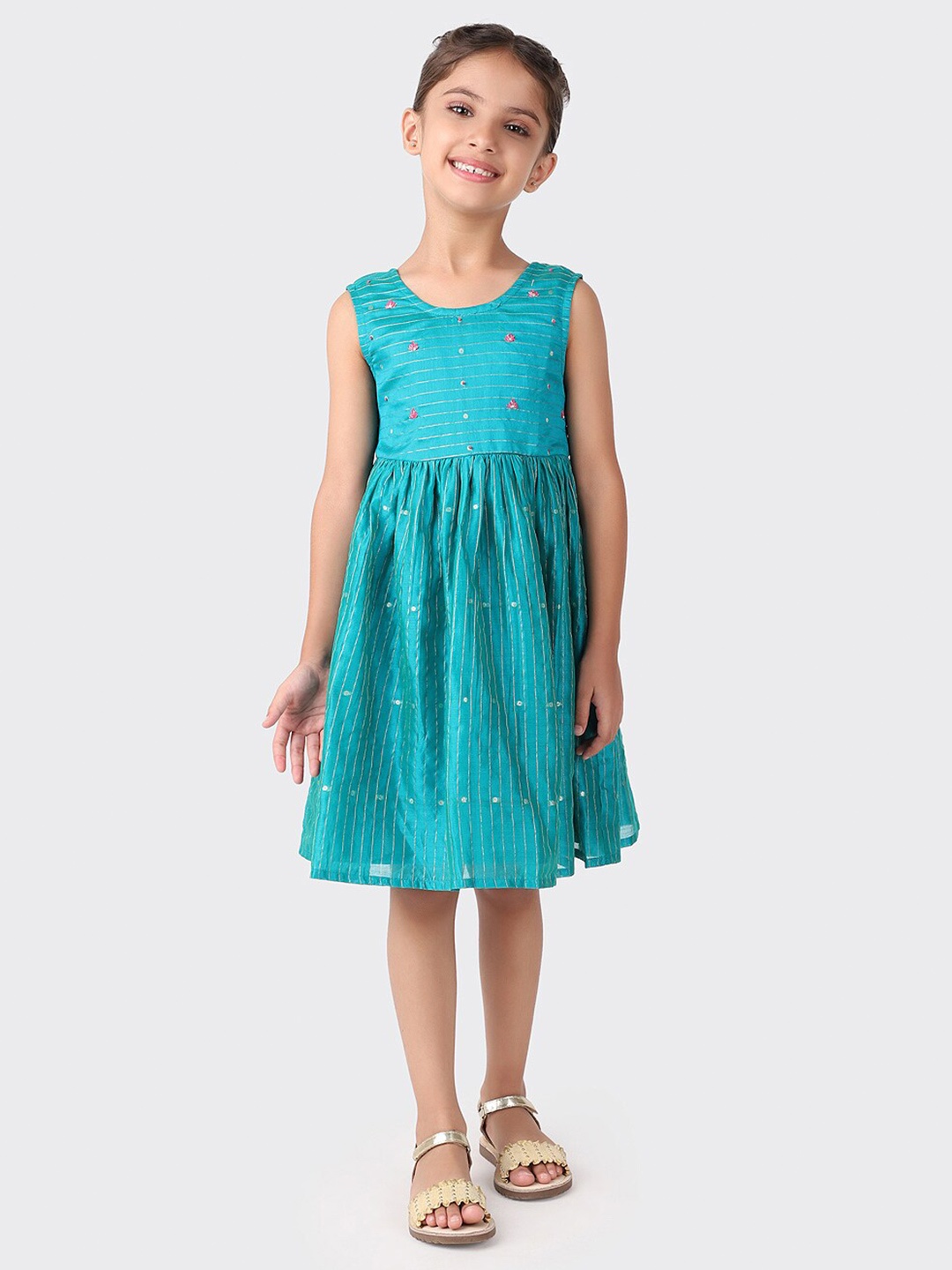 

Fabindia Girls Embroidered Silk Blend Dress, Blue
