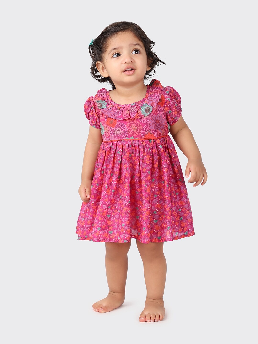 

Fabindia Magenta & Green Floral Empire Dress