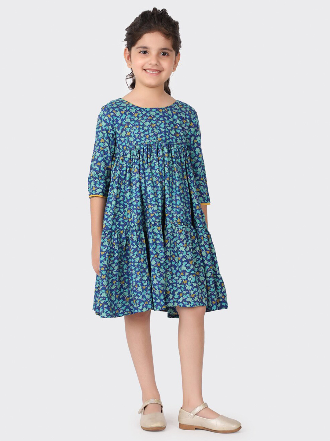 

Fabindia Blue Floral Printed A-Line Dress